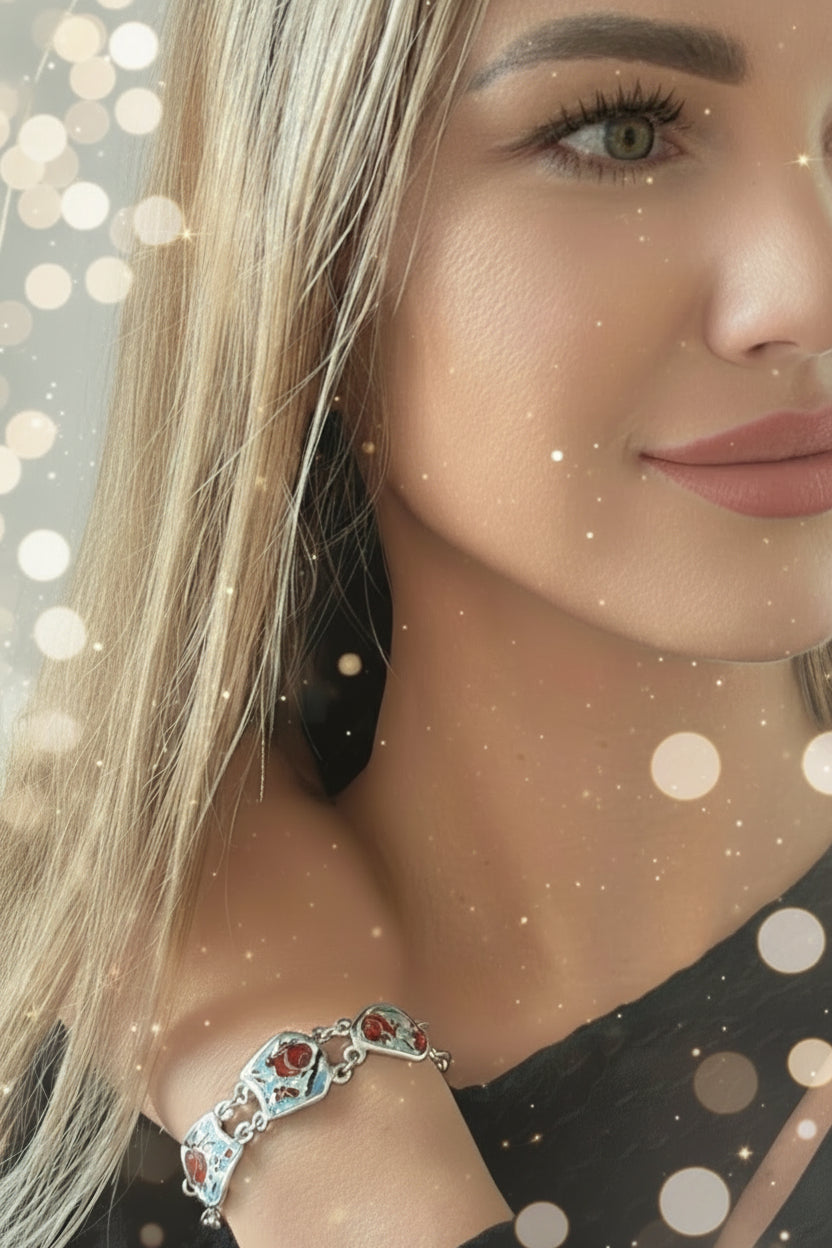 Winter Pomegranate Bracelet — Minanqari Enamel & Silver