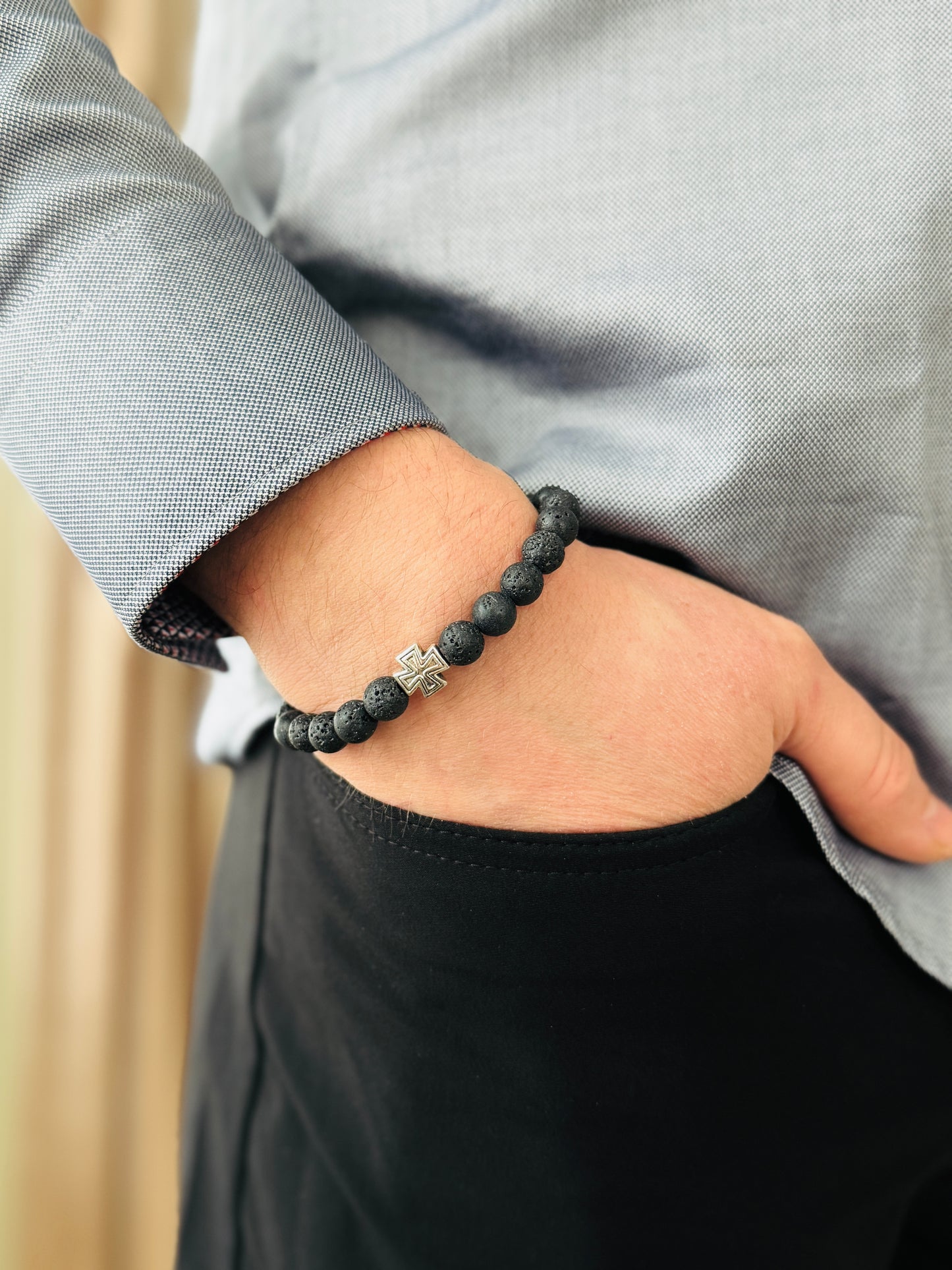 Lava Stone Bracelet with Cross – Volcanic Protection