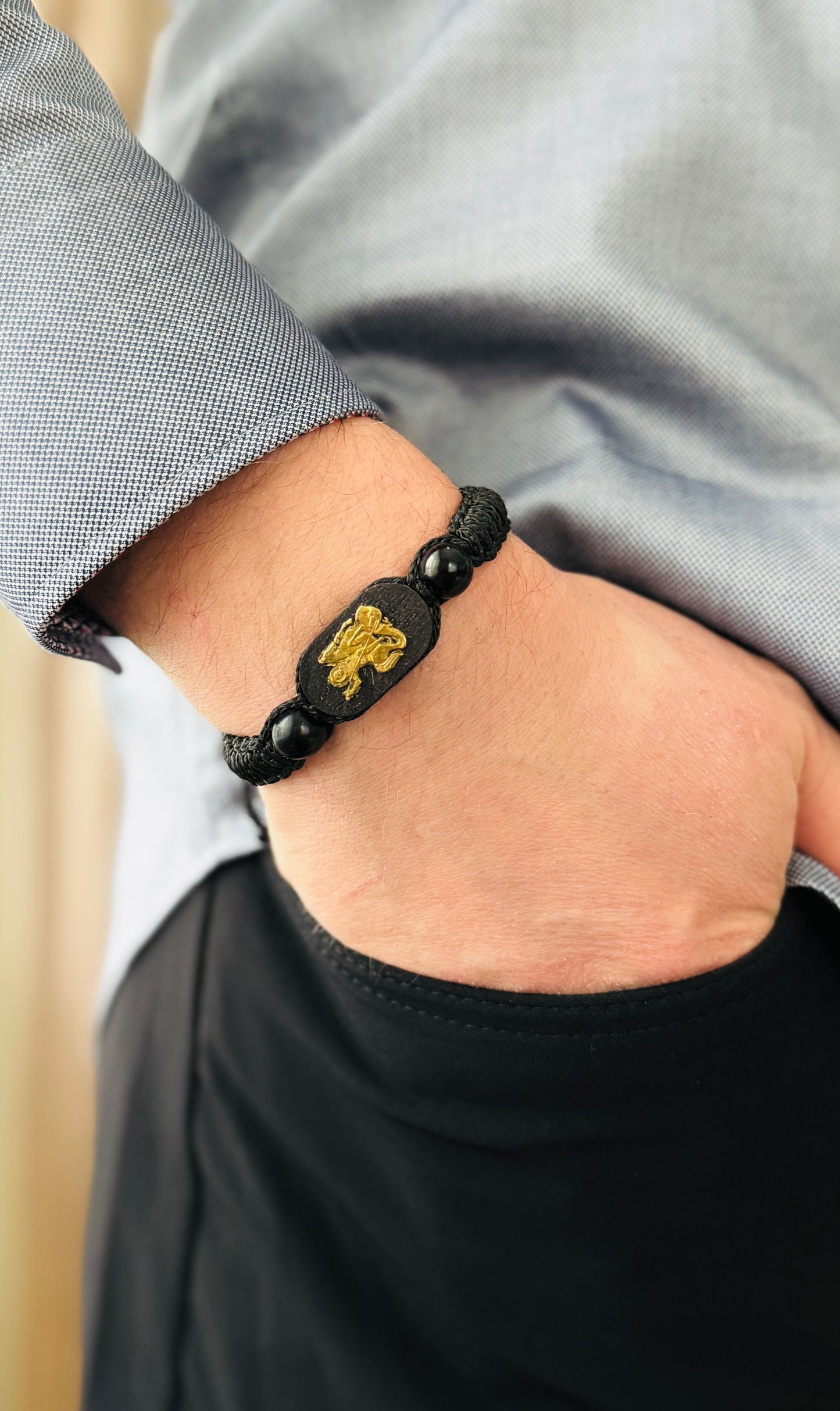 Jet Bracelet “Saint George” – Protection Talisman Handmade