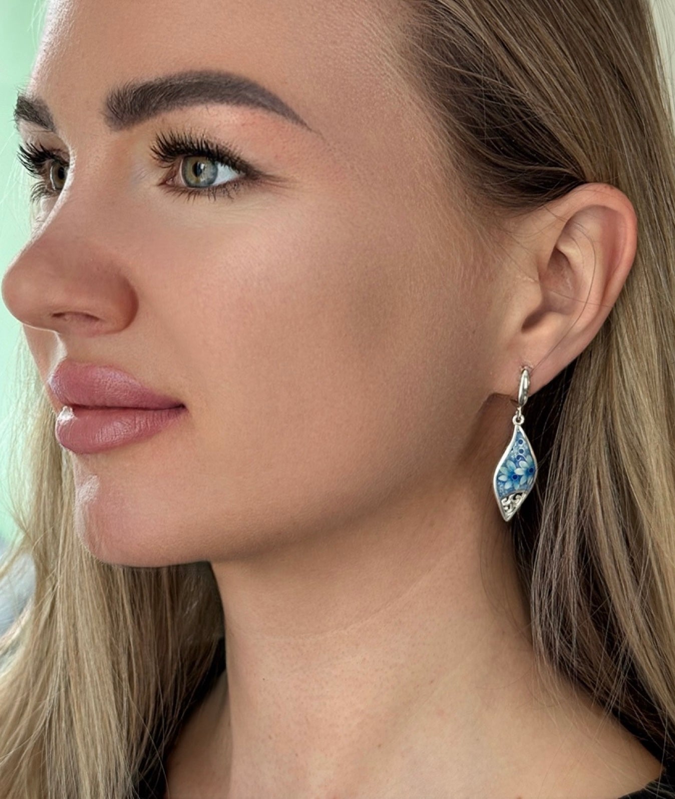 Earrings “Blue Blossom Drop” – Minanqari Silver & Enamel