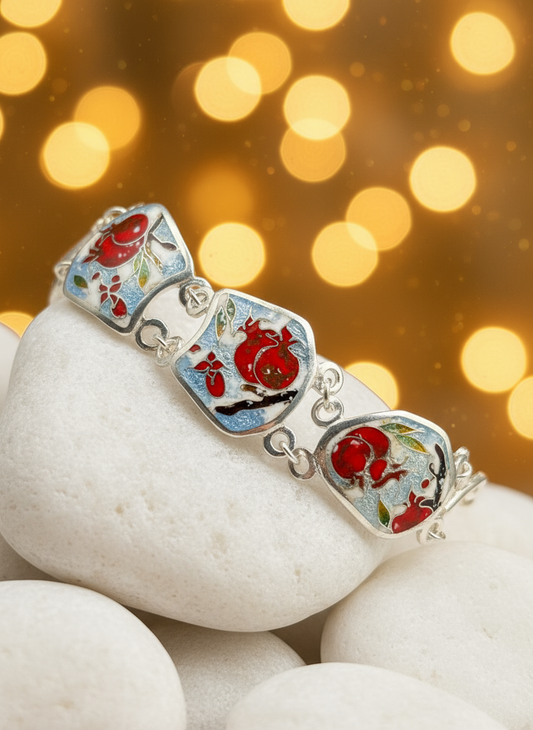 Winter Pomegranate Bracelet — Minanqari Enamel & Silver