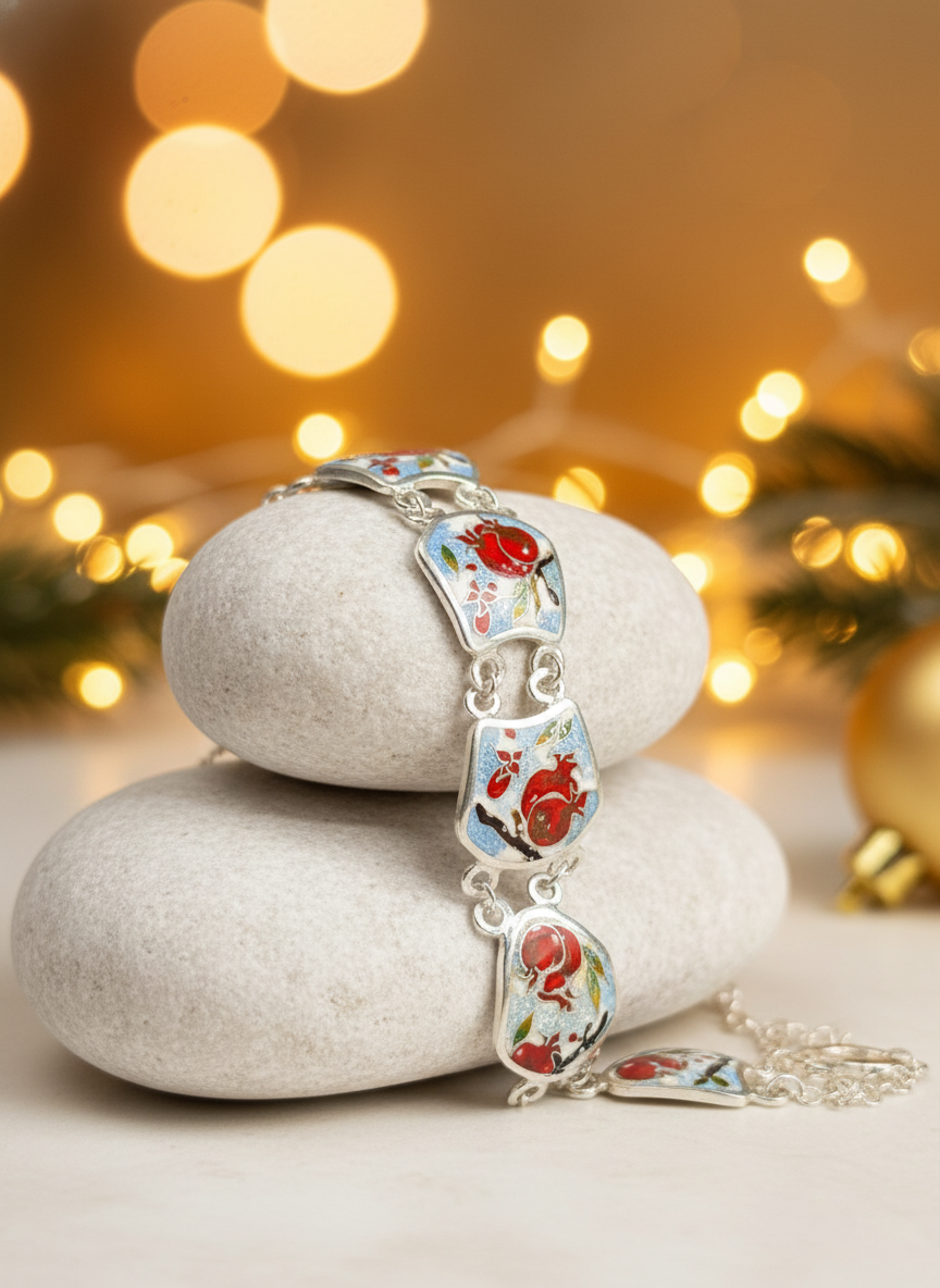 Winter Pomegranate Bracelet — Minanqari Enamel & Silver