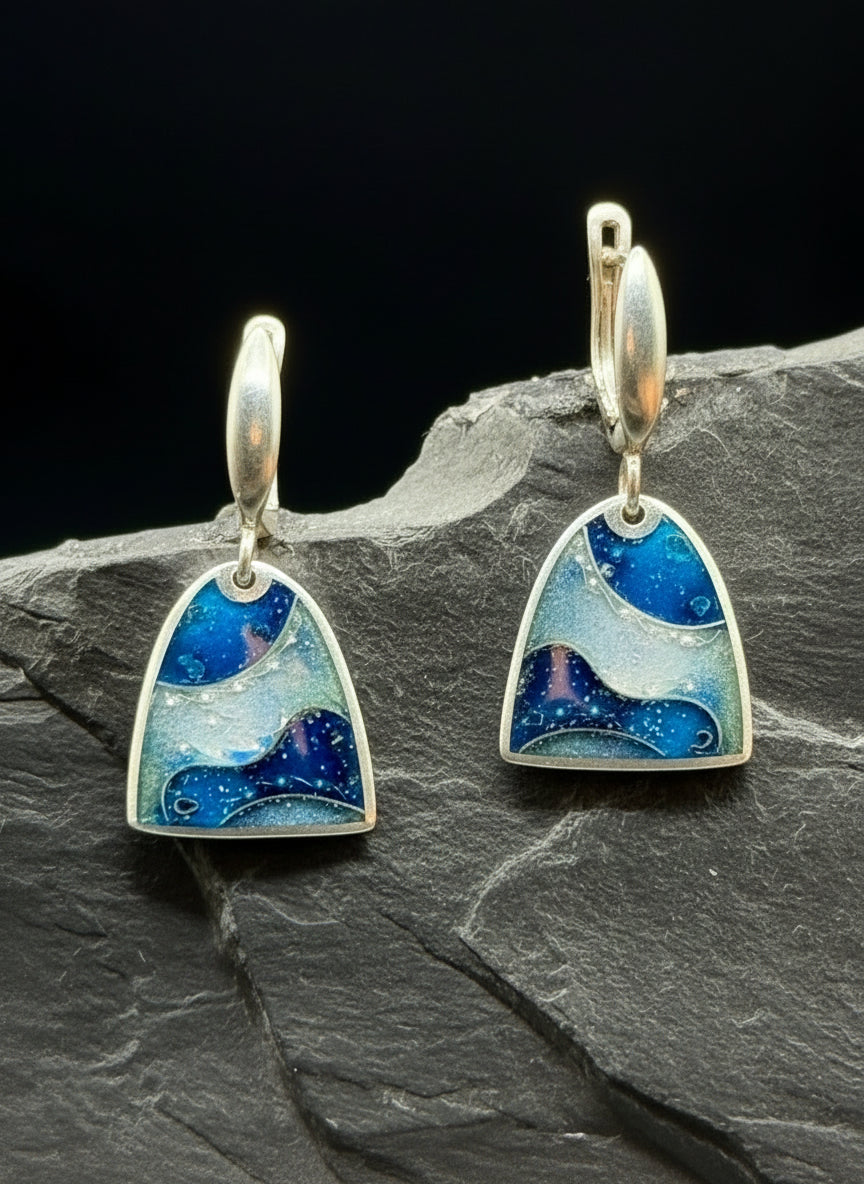 Earrings “Blue Waves”  – Minanqari Enamel & Silver