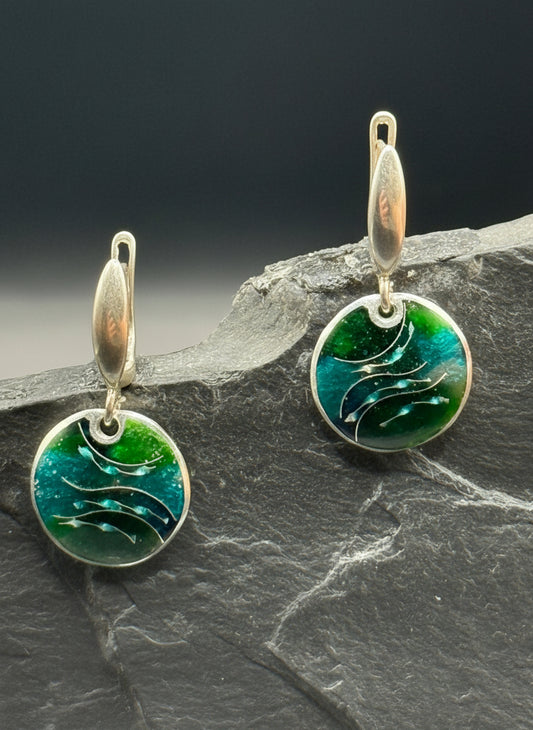 Earrings “Emerald Tide” - Minanqari Silver & Enamel