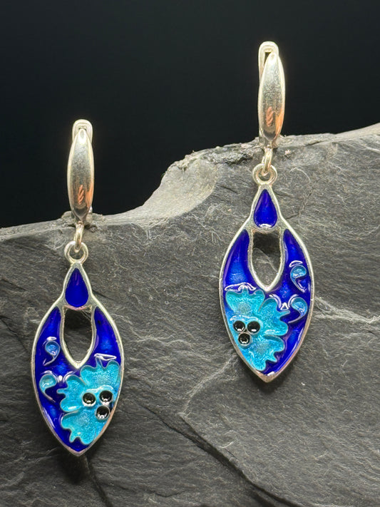 Серьги «Океанская волна» — серебро минанкари и эмаль