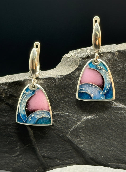 Earrings “Pink Horizon”  - Minanqari Silver & Enamel
