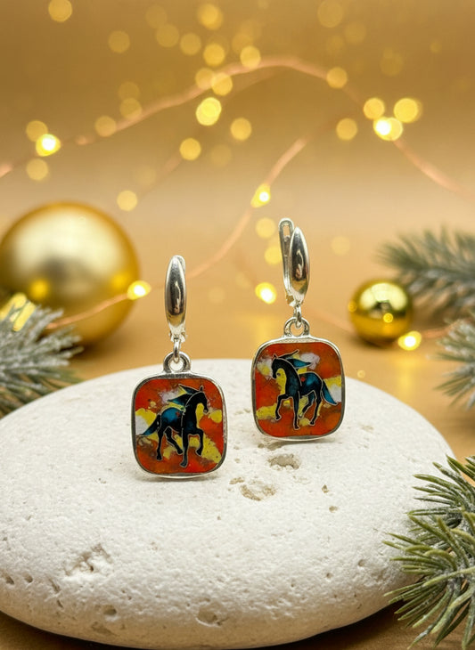 Earrings “Red Horse 2026” – Minanqari Silver