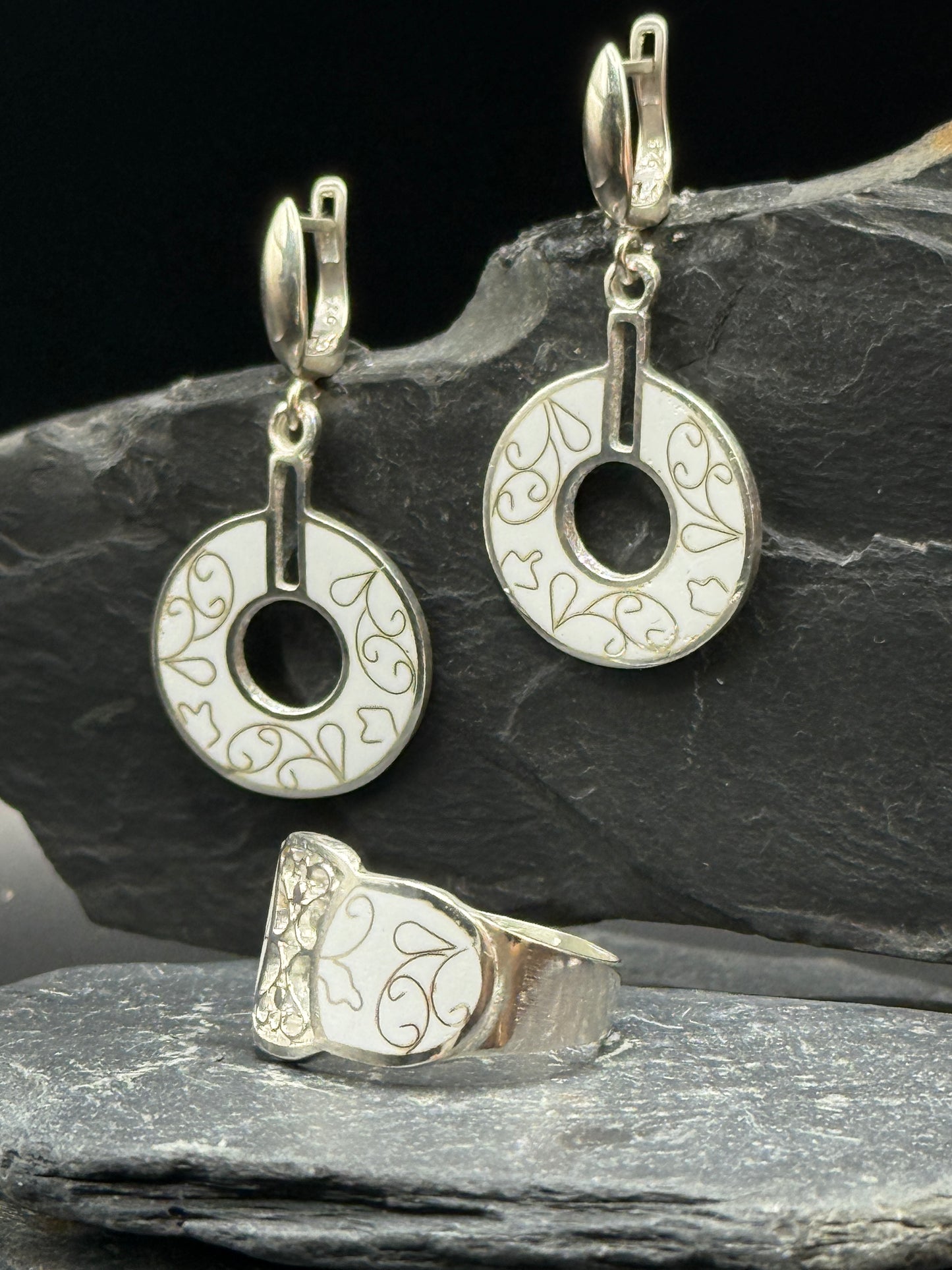 Set “White Lace” — Minanqari Silver & Enamel