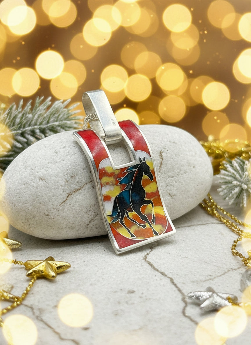 Fireborn Stallion Pendant – Minanqari Enamel