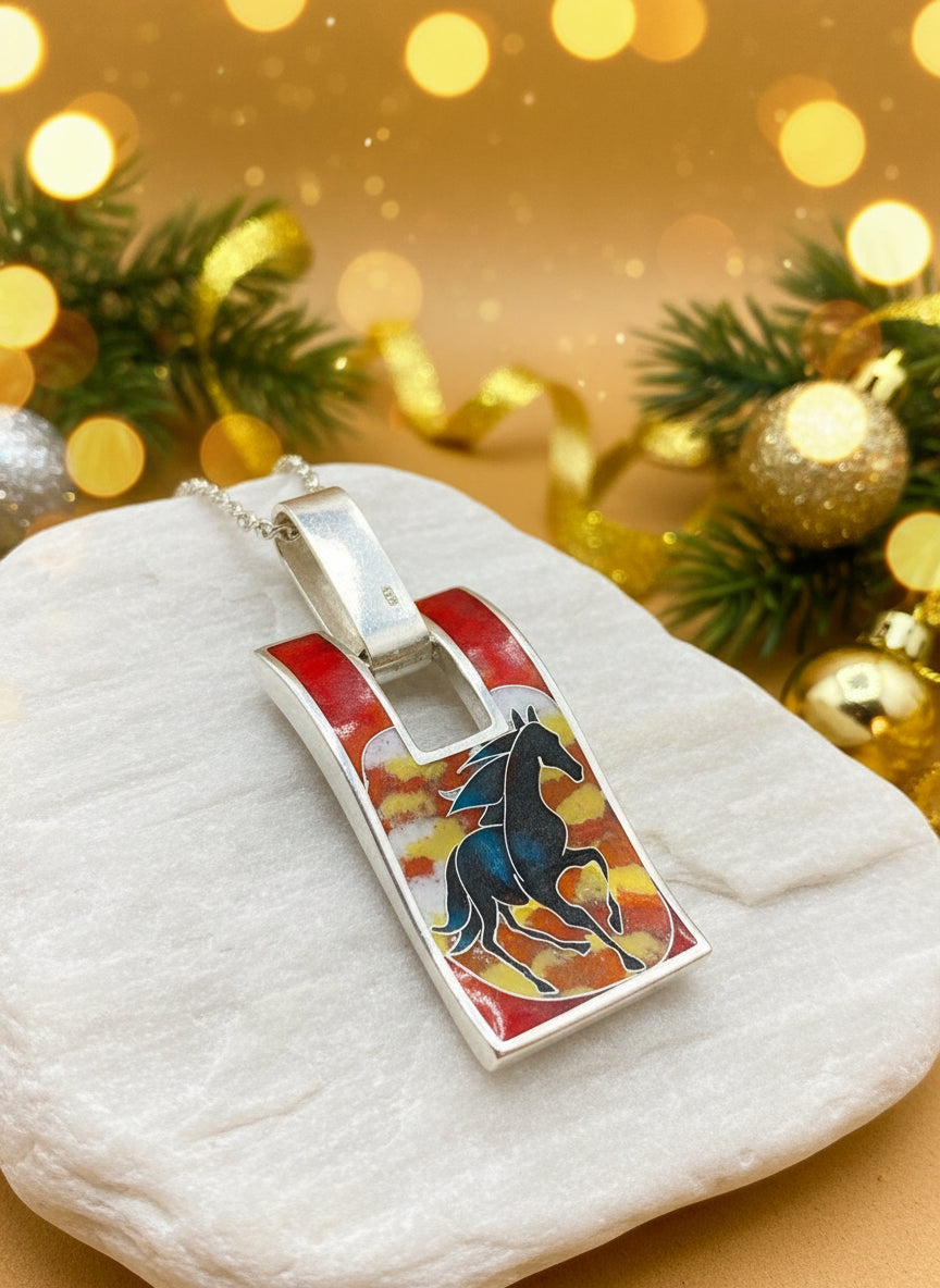 Fireborn Stallion Pendant – Minanqari Enamel