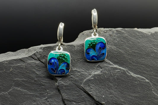 Earrings “Blue Leaf” – Minanqari Silver & Enamel