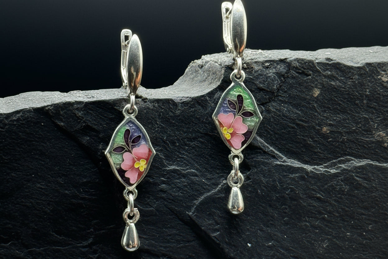 Earrings “Pink Blossom” – Minanqari Silver & Enamel