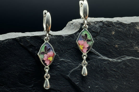 Earrings “Pink Blossom” – Minanqari Silver & Enamel