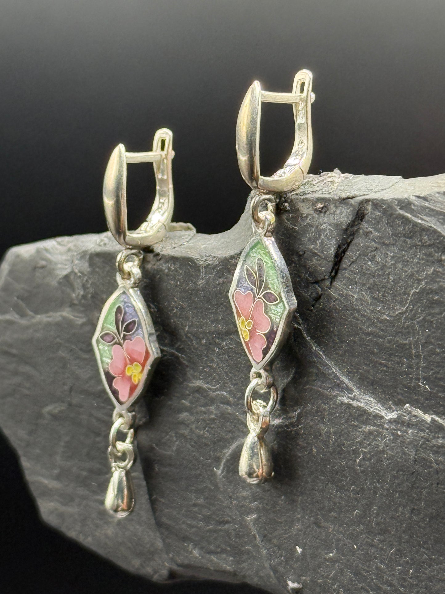 Earrings “Pink Blossom” – Minanqari Silver & Enamel