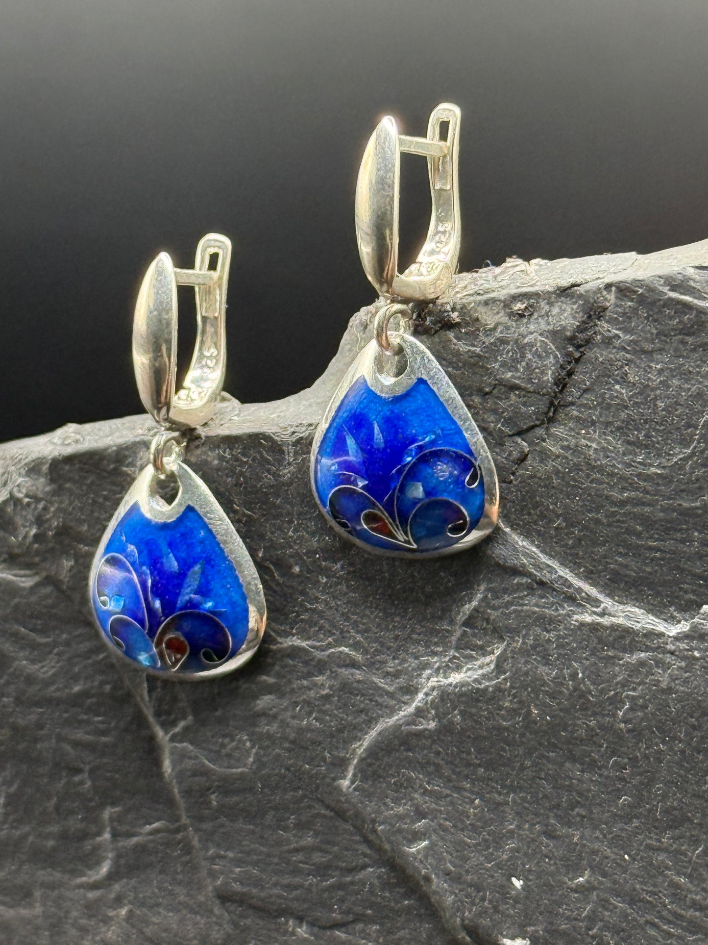 Earrings “Deep Blue Flame” – Minanqari Silver & Enamel