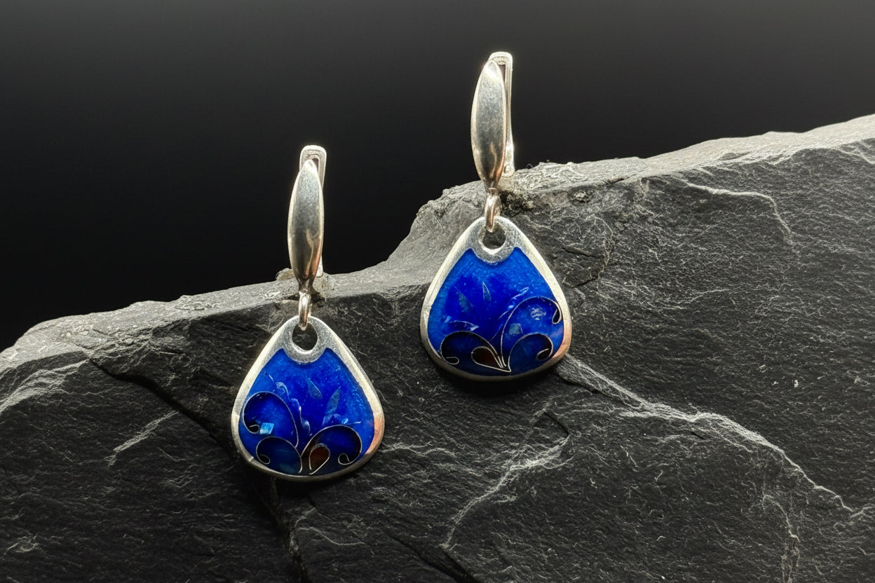 Earrings “Deep Blue Flame” – Minanqari Silver & Enamel