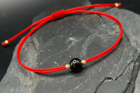 Jet & Gold Red String Bracelet – Protection Talisman