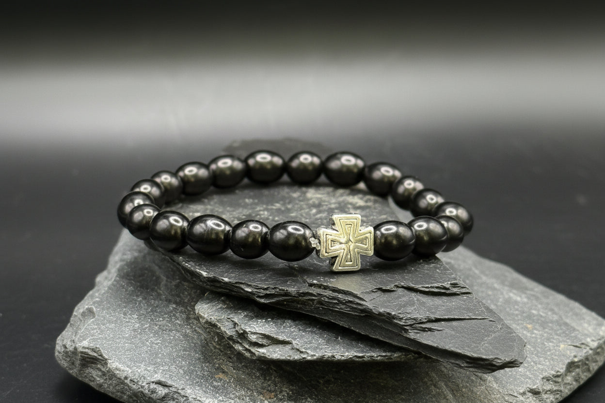 Gisheri (Jet) Bracelet with Cross – Georgian Protection