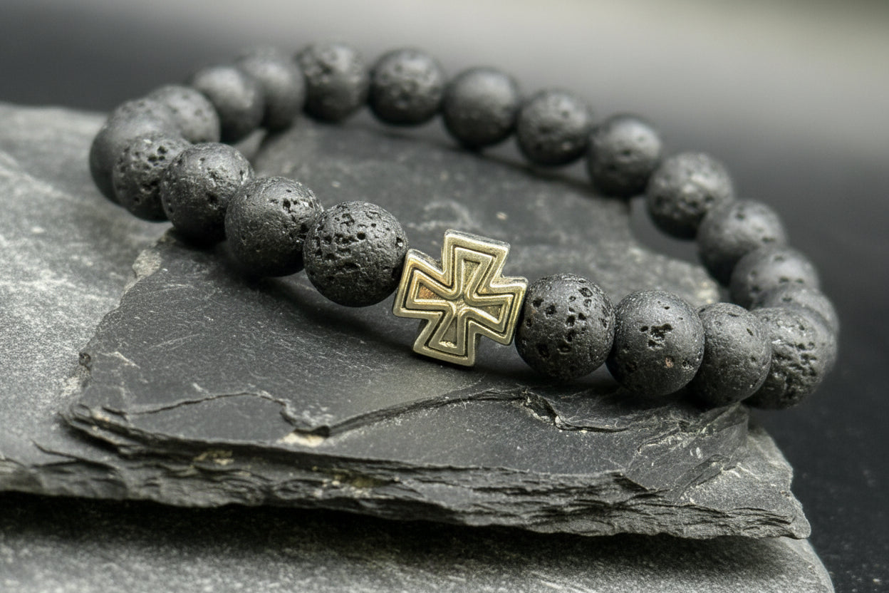 Lava Stone Bracelet with Cross – Volcanic Protection