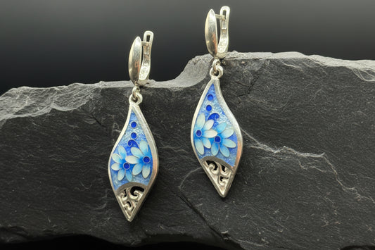 Earrings “Blue Blossom Drop” – Minanqari Silver & Enamel