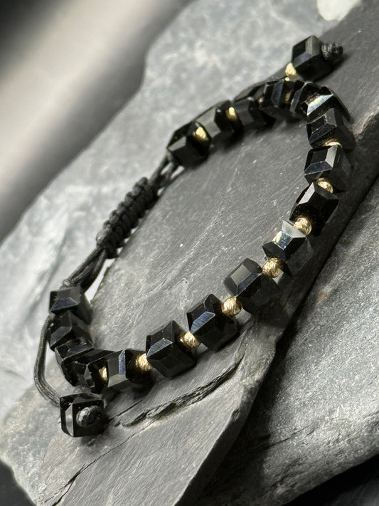 Jet & Gold Black String Bracelet – Protection Talisman