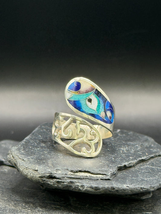 Blue Eye Minanqari Ring – Handmade Silver Enamel Ring