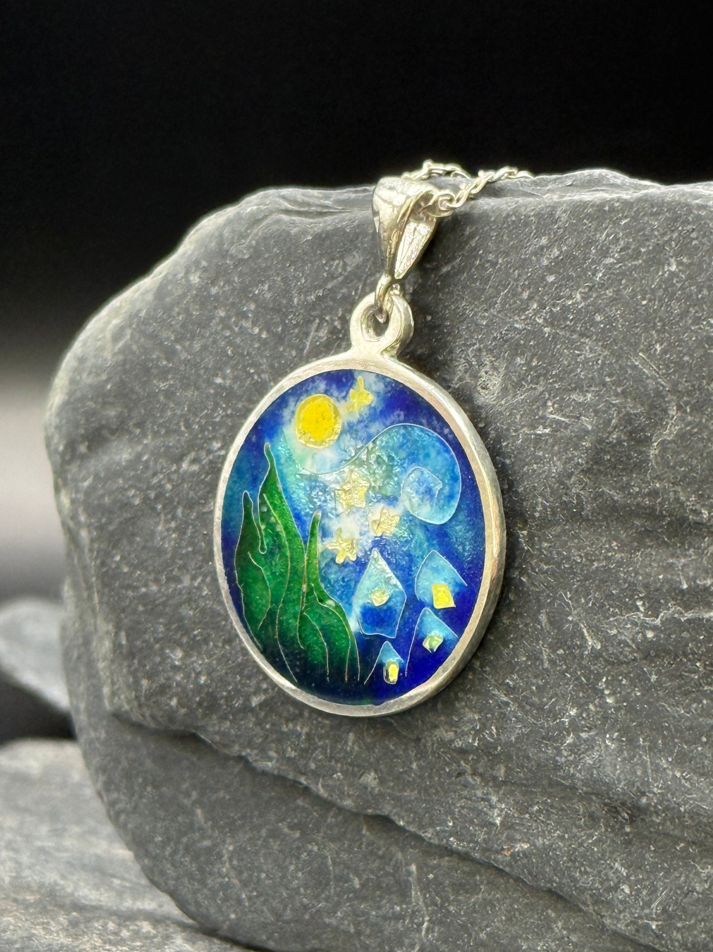 Pendant “Starry Night” – Klimt Inspired Minanqari Silver & Enamel