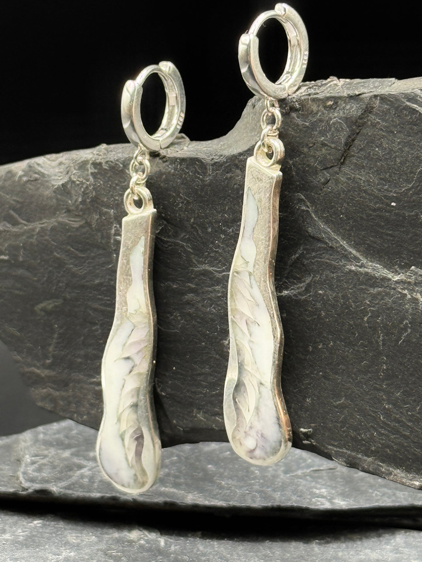 Silver Feather Minanqari Earrings – Handmade Enamel Earrings