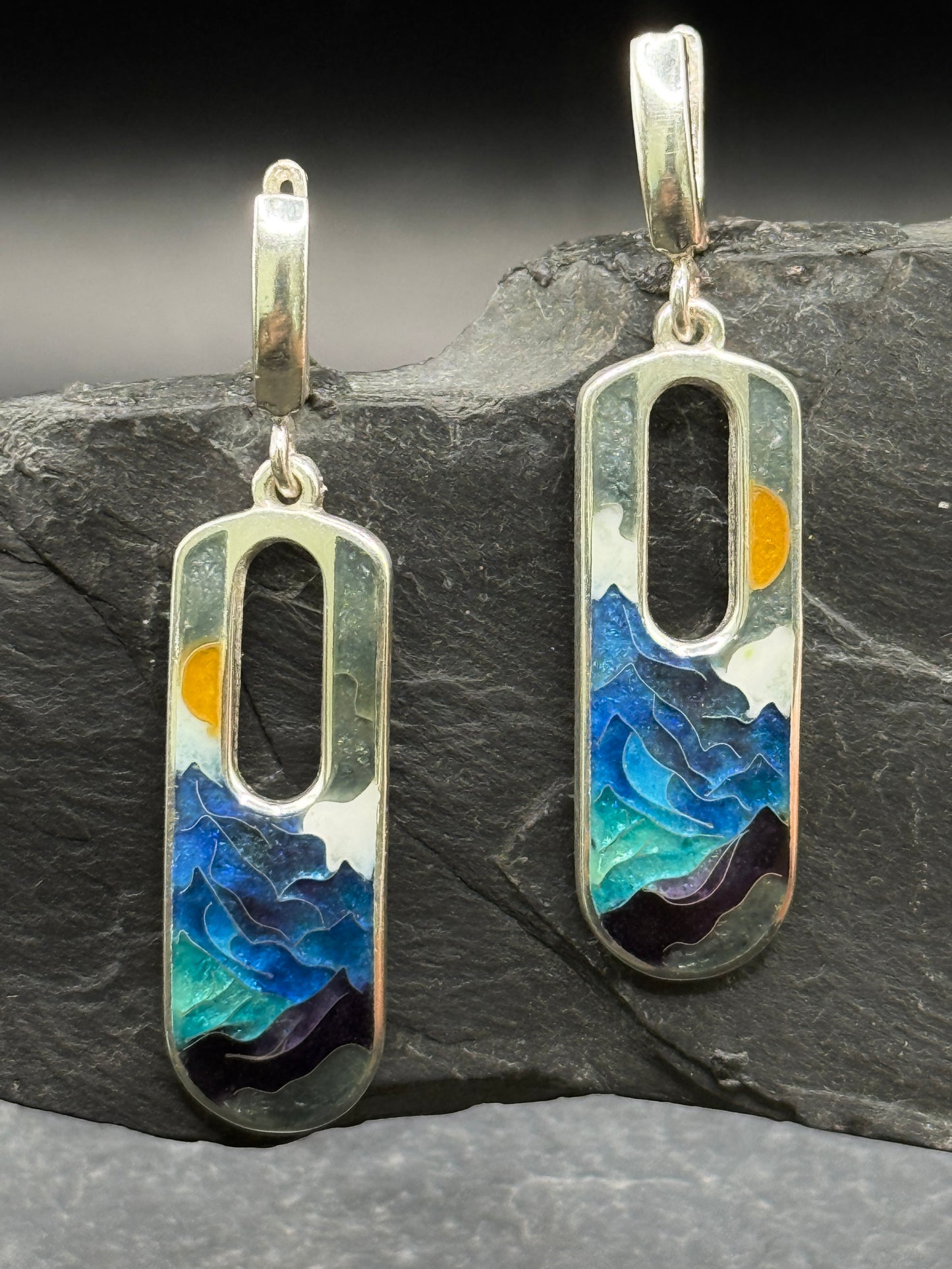Mountain Horizon Minanqari Earrings – Handmade Silver Enamel Earrings