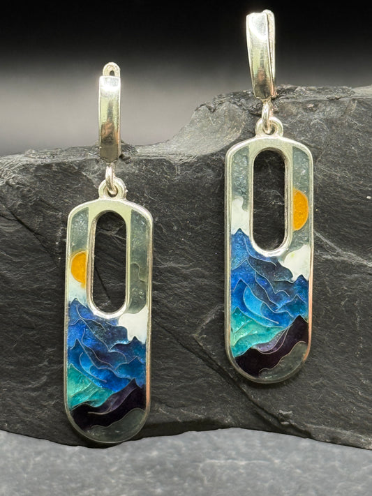 Mountain Horizon Minanqari Earrings – Handmade Silver Enamel Earrings