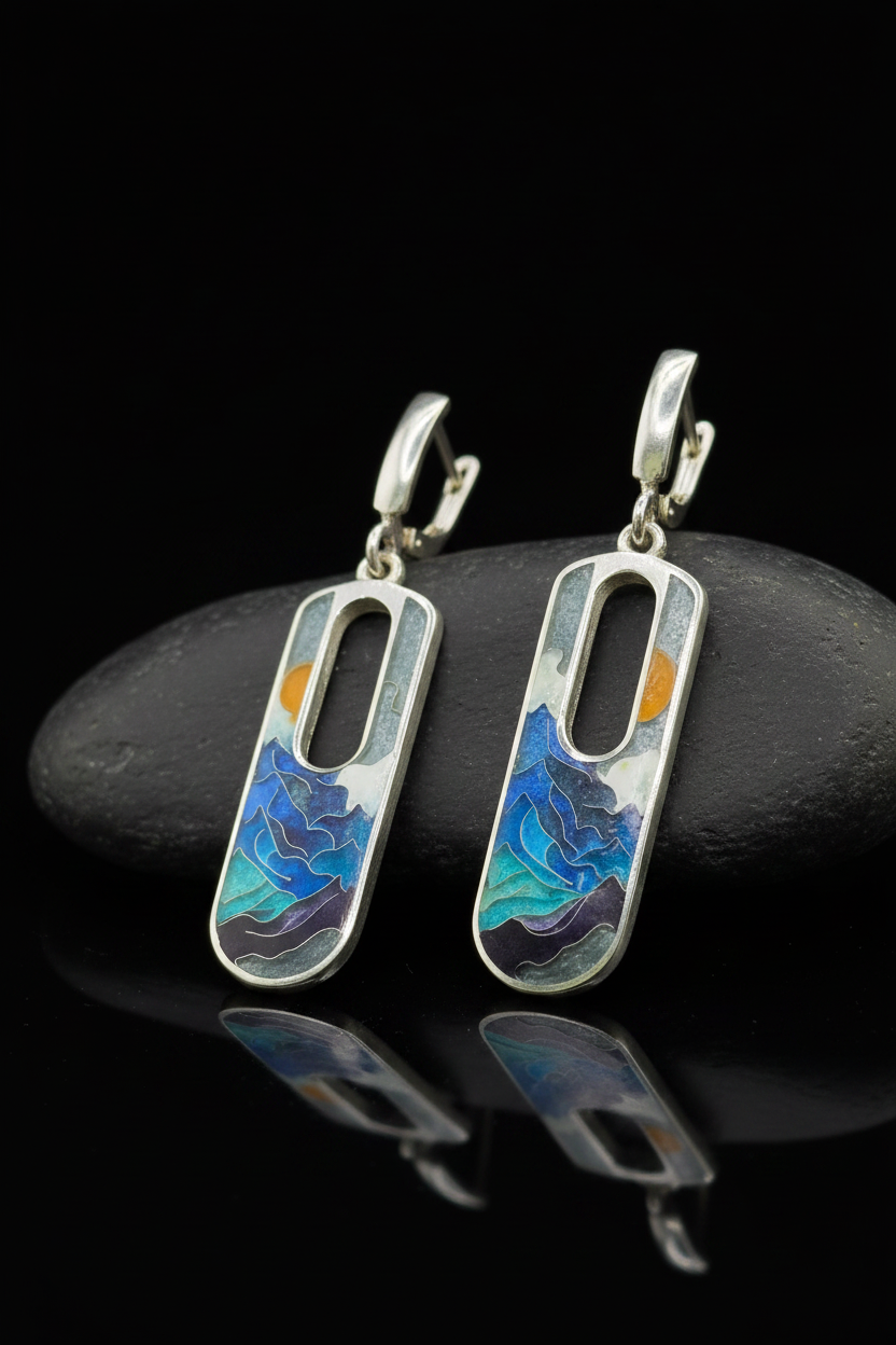Mountain Horizon Minanqari Earrings – Handmade Silver Enamel Earrings