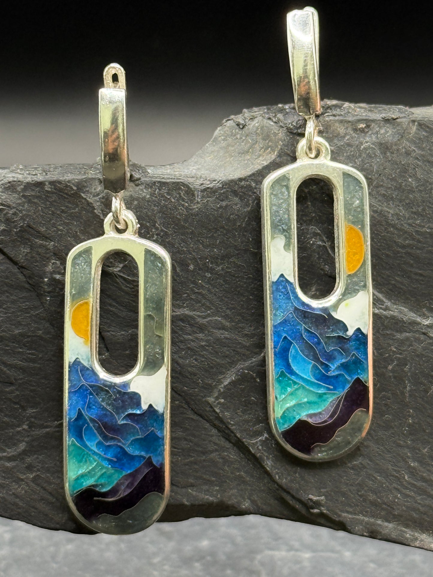 Mountain Horizon Minanqari Earrings – Handmade Silver Enamel Earrings