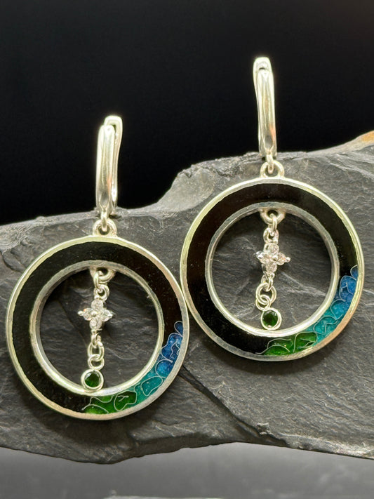Moonlit Garden Minanqari Earrings – Handmade Silver Enamel Earrings