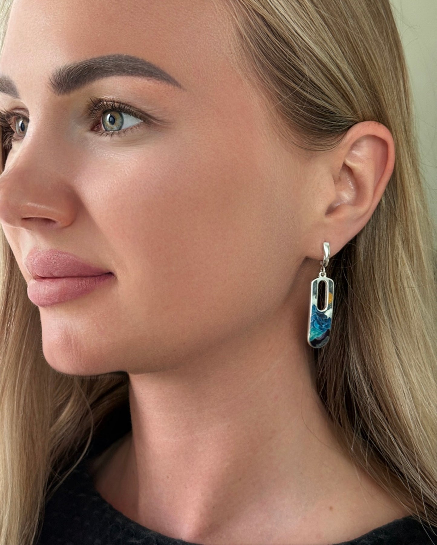 Mountain Horizon Minanqari Earrings – Handmade Silver Enamel Earrings